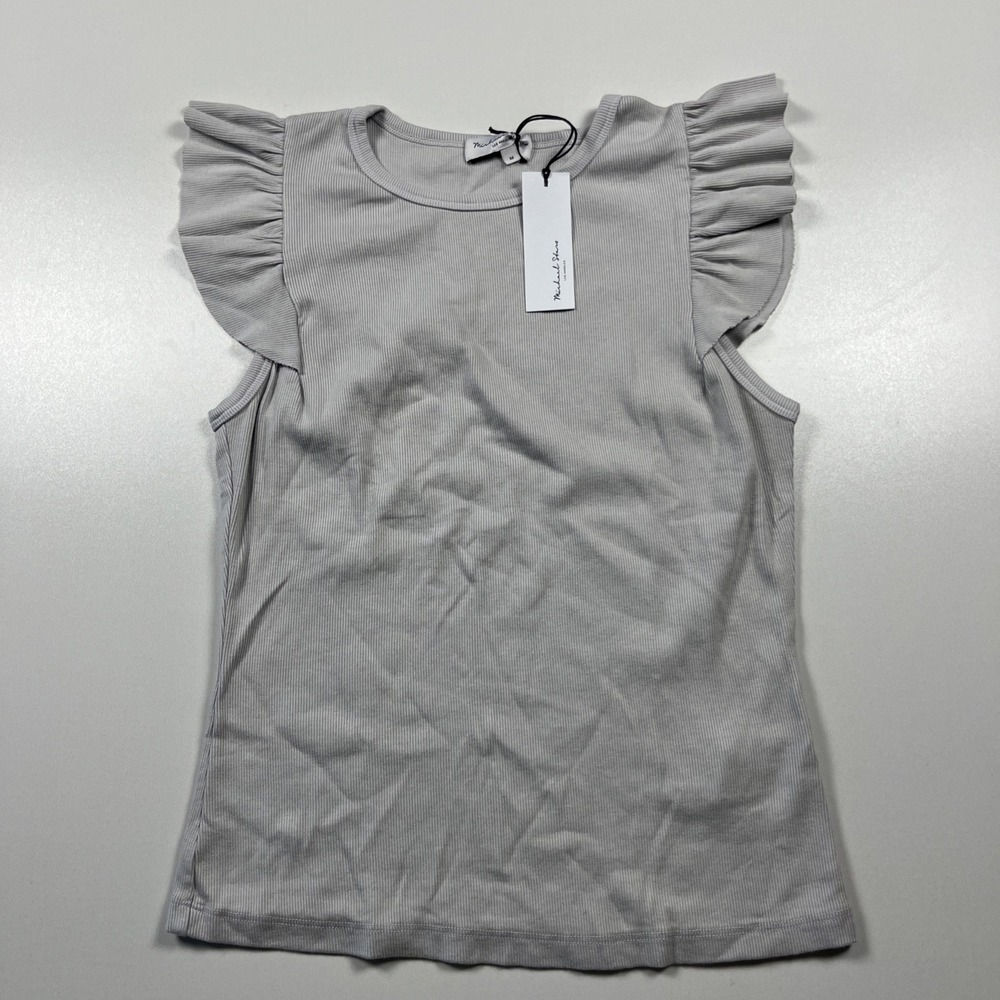 Michael Stars Rina Flutter Sleeve Top Size M Lt Gray Ultra Rib Modal Blend NWT